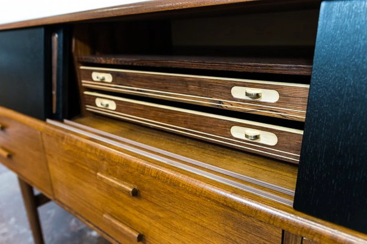 Danish teak sideboard with drawers and black sliding doors, 1960s 9