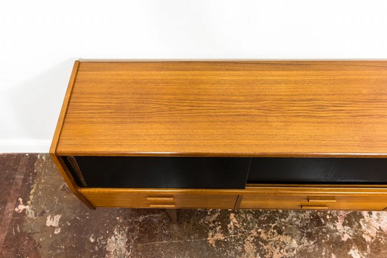 Danish teak sideboard with drawers and black sliding doors, 1960s 14