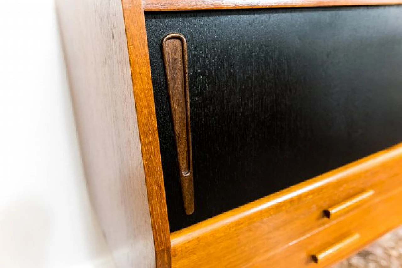 Danish teak sideboard with drawers and black sliding doors, 1960s 15