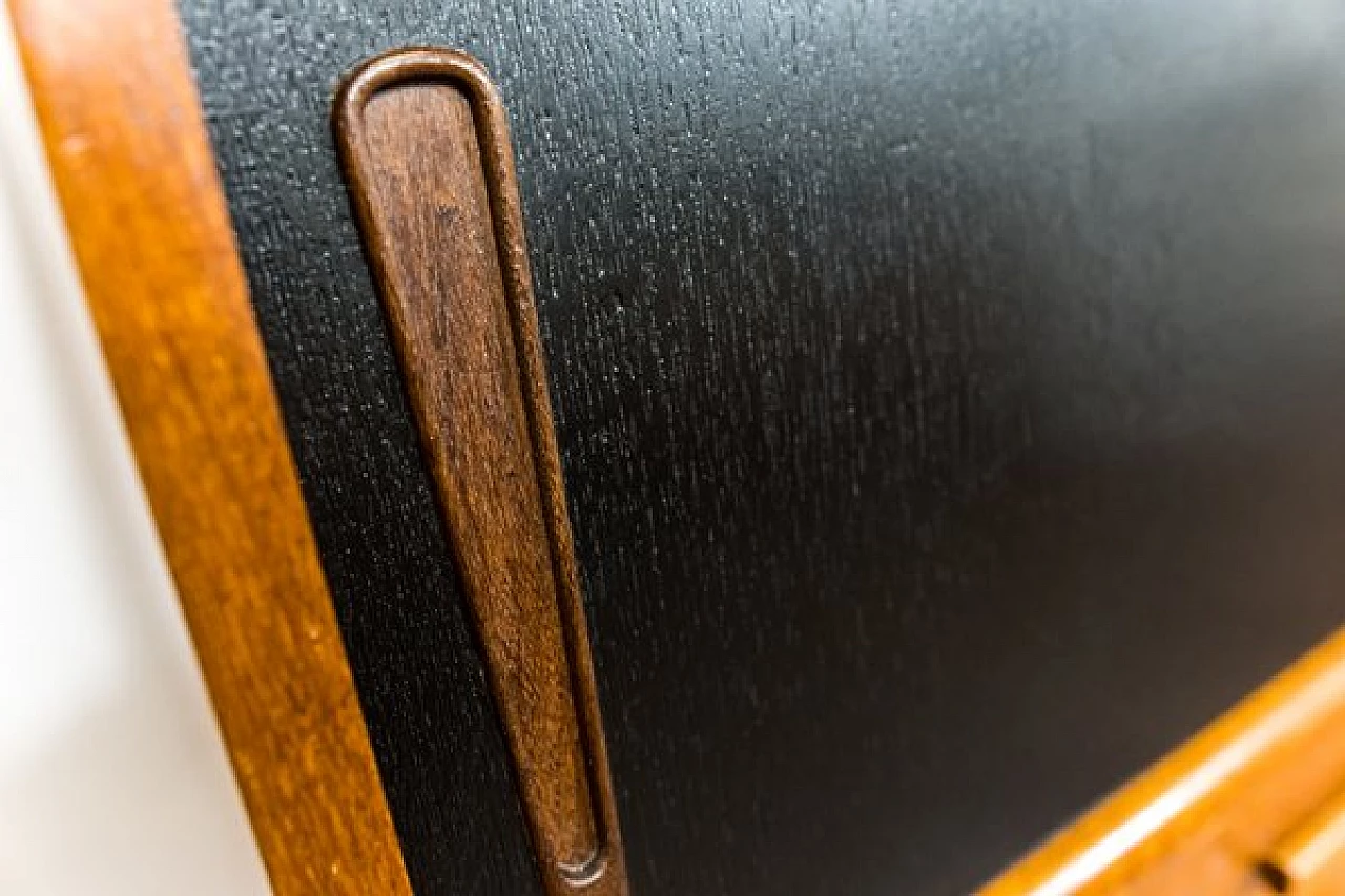 Danish teak sideboard with drawers and black sliding doors, 1960s 16