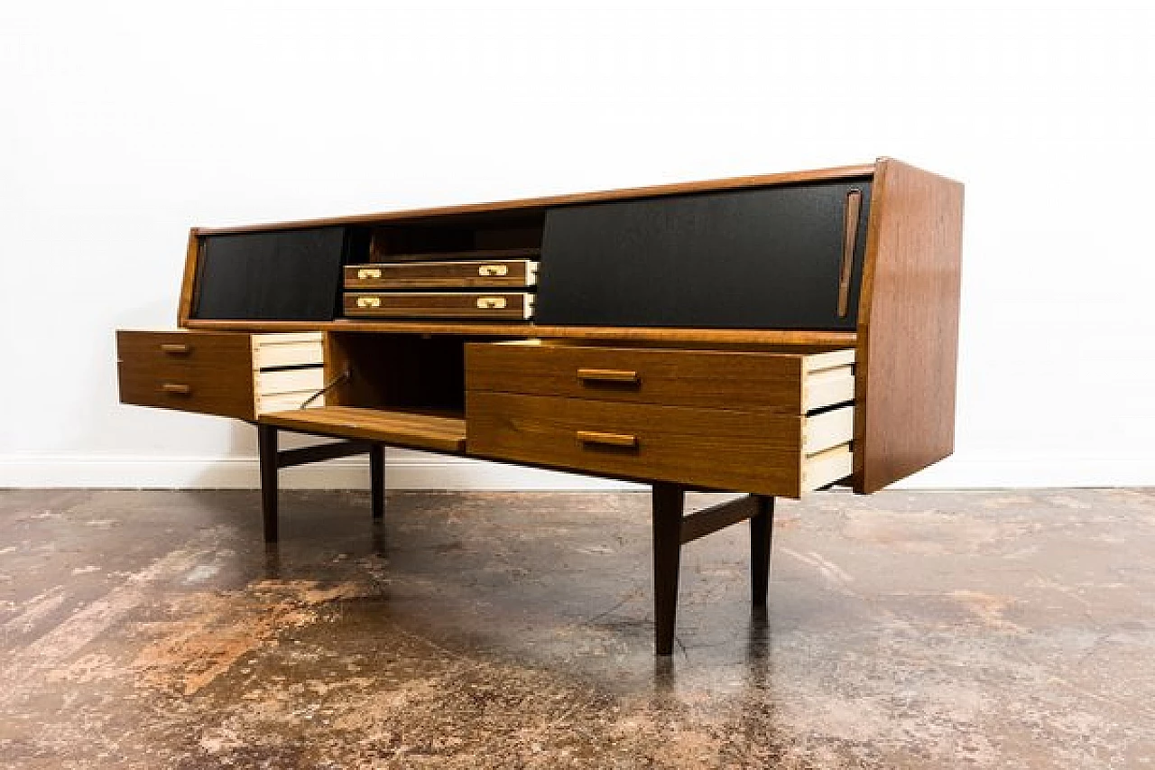 Danish teak sideboard with drawers and black sliding doors, 1960s 19