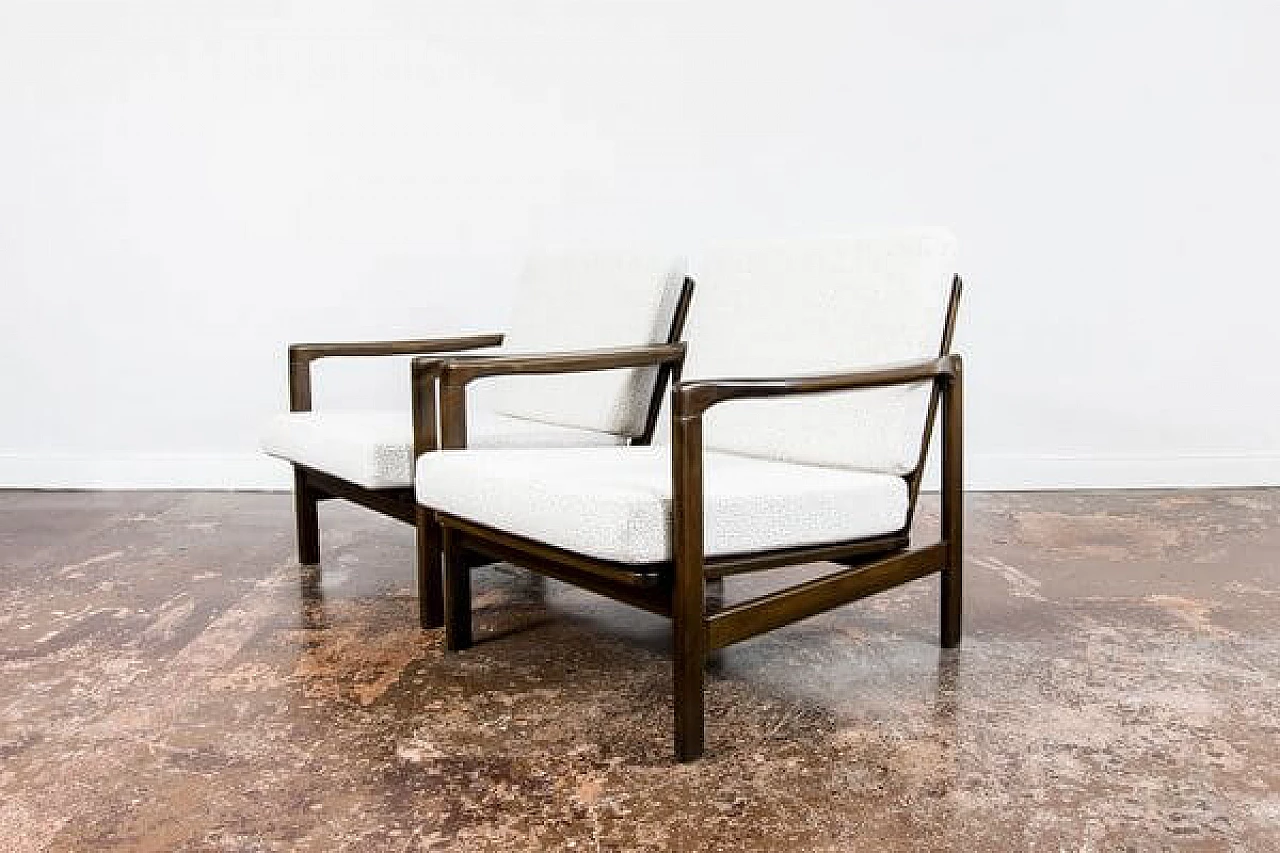 Pair of beech and fabric B-7522 armchairs by Zenon Bączyk for SFM, 1960s 21