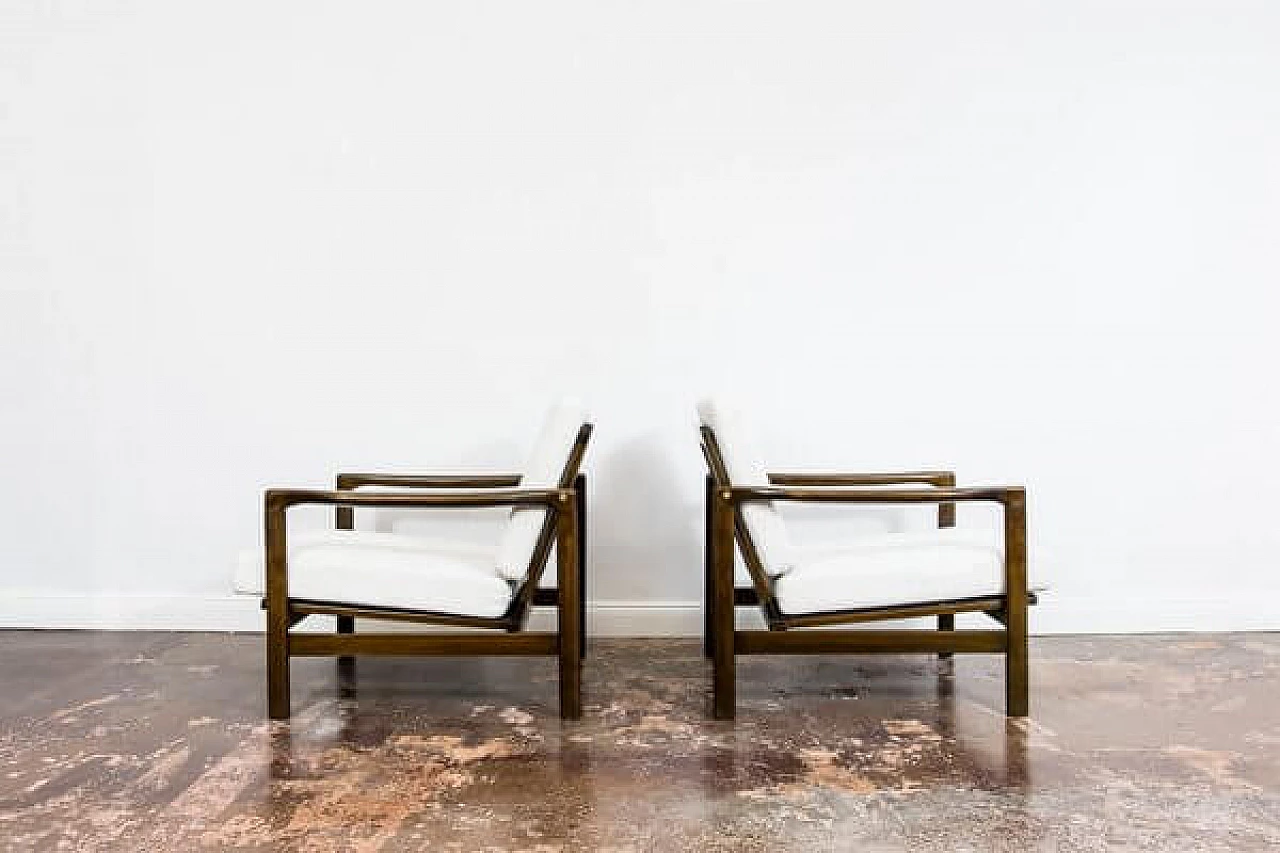 Pair of beech and fabric B-7522 armchairs by Zenon Bączyk for SFM, 1960s 27