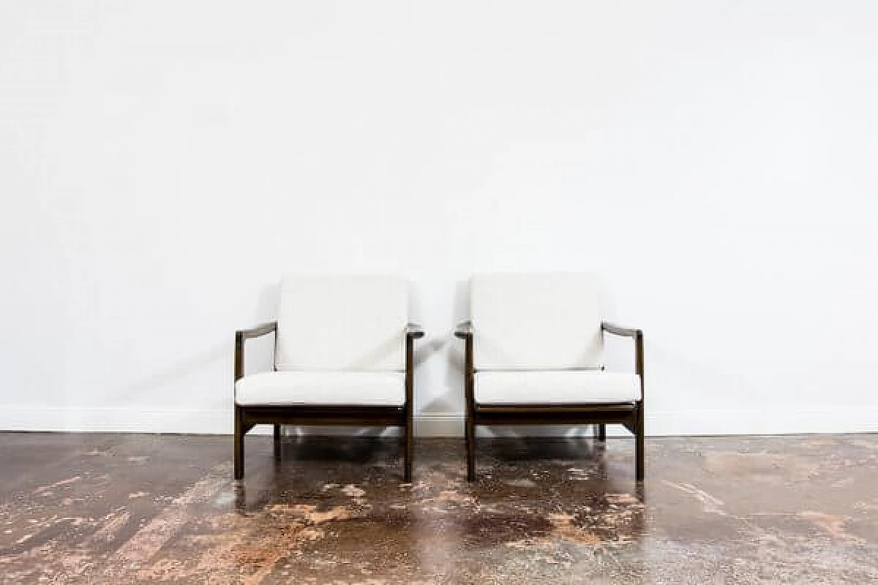 Pair of beech and fabric B-7522 armchairs by Zenon Bączyk for SFM, 1960s 32