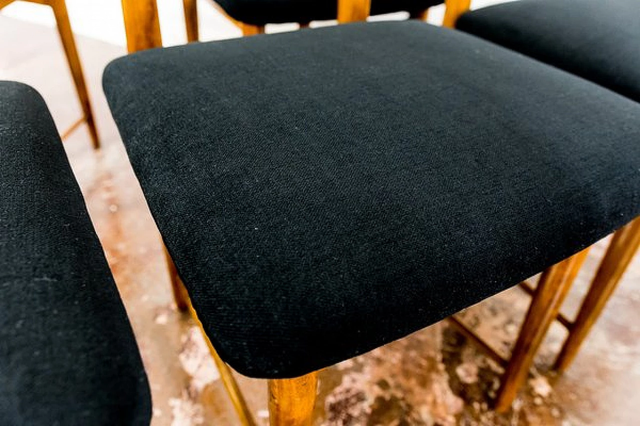 6 Chairs in wood and black fabric by Bernard Malendowicz, 1960s 2