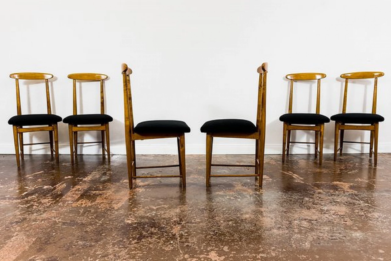 6 Chairs in wood and black fabric by Bernard Malendowicz, 1960s 7