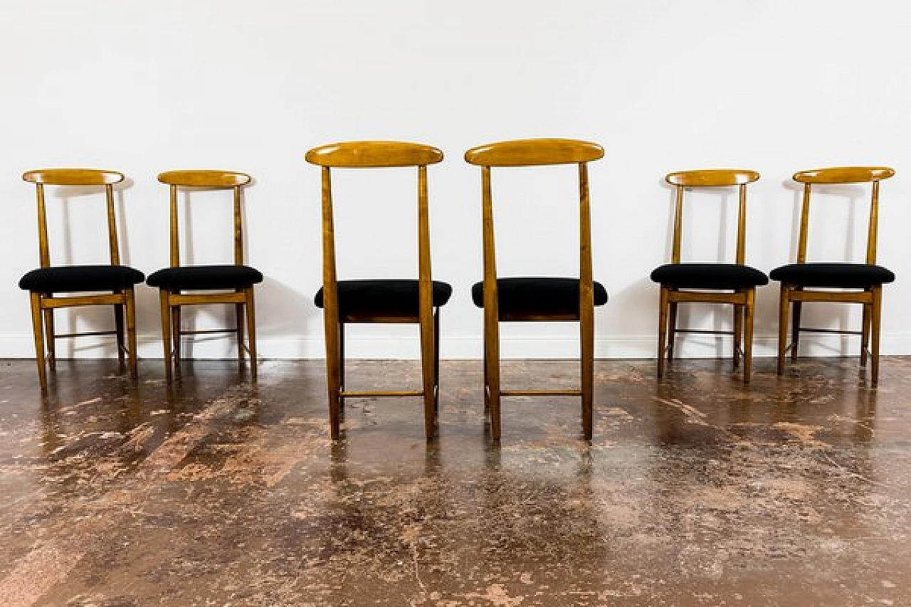 6 Chairs in wood and black fabric by Bernard Malendowicz, 1960s 10