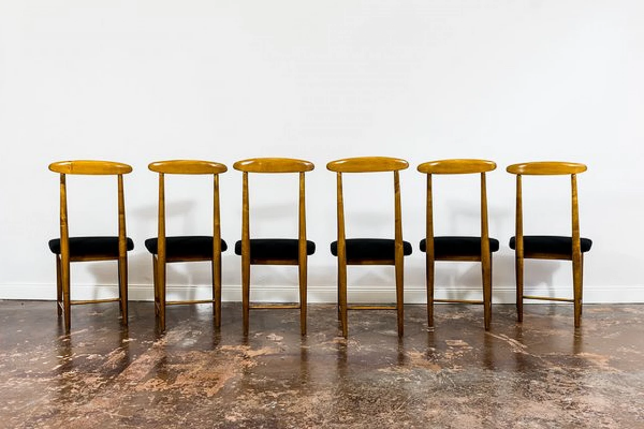 6 Chairs in wood and black fabric by Bernard Malendowicz, 1960s 12