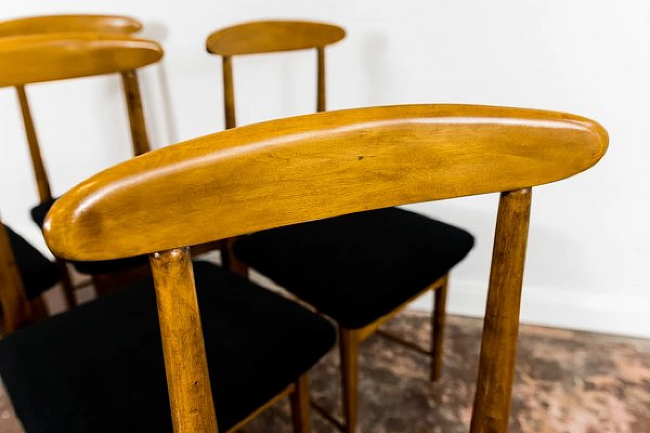 6 Chairs in wood and black fabric by Bernard Malendowicz, 1960s 16