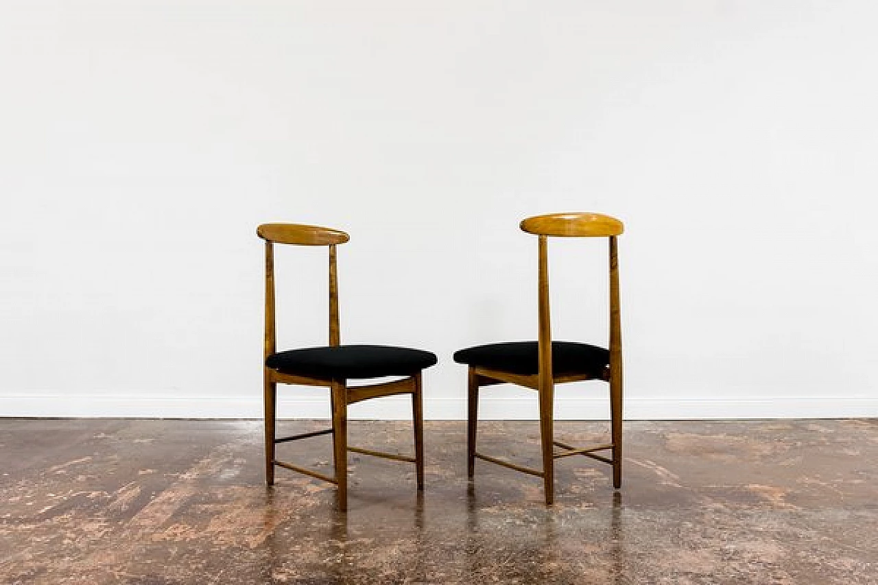 6 Chairs in wood and black fabric by Bernard Malendowicz, 1960s 17