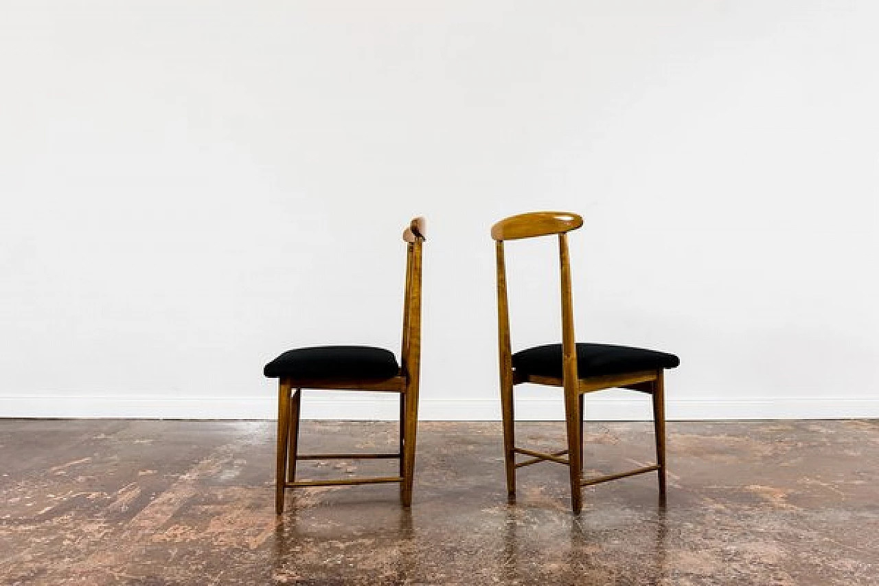 6 Chairs in wood and black fabric by Bernard Malendowicz, 1960s 18