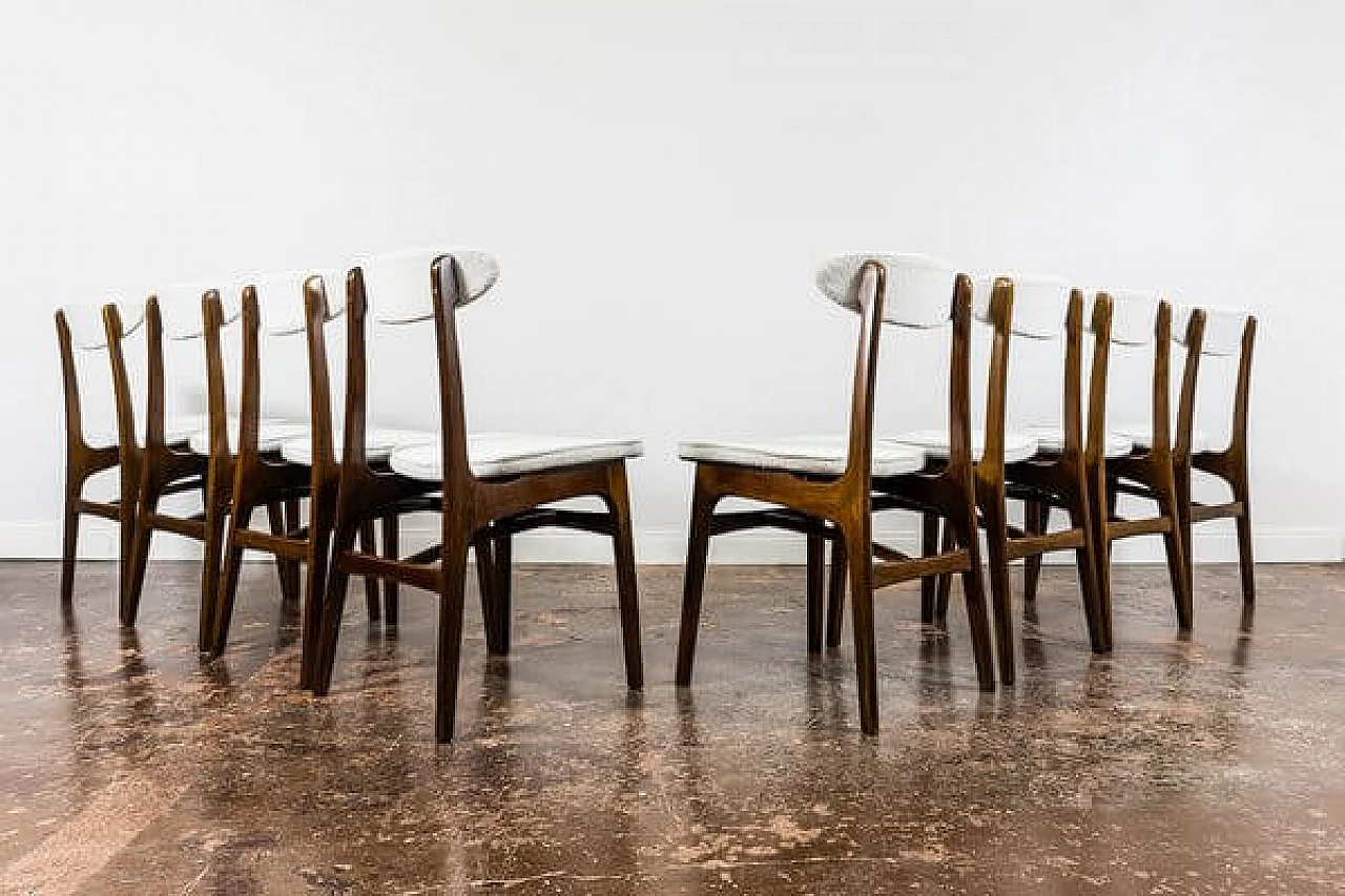 8 White dining chairs by Rajmund Teofil Hałas, 1960s 2