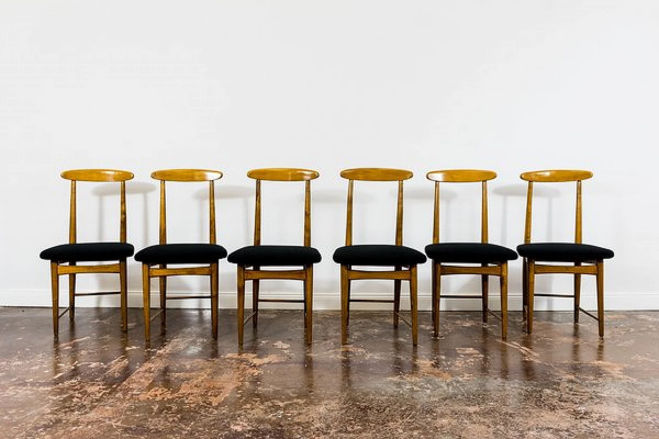 6 Chairs in wood and black fabric by Bernard Malendowicz, 1960s 19