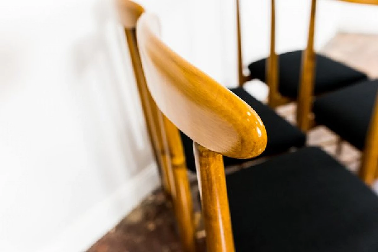 6 Chairs in wood and black fabric by Bernard Malendowicz, 1960s 20