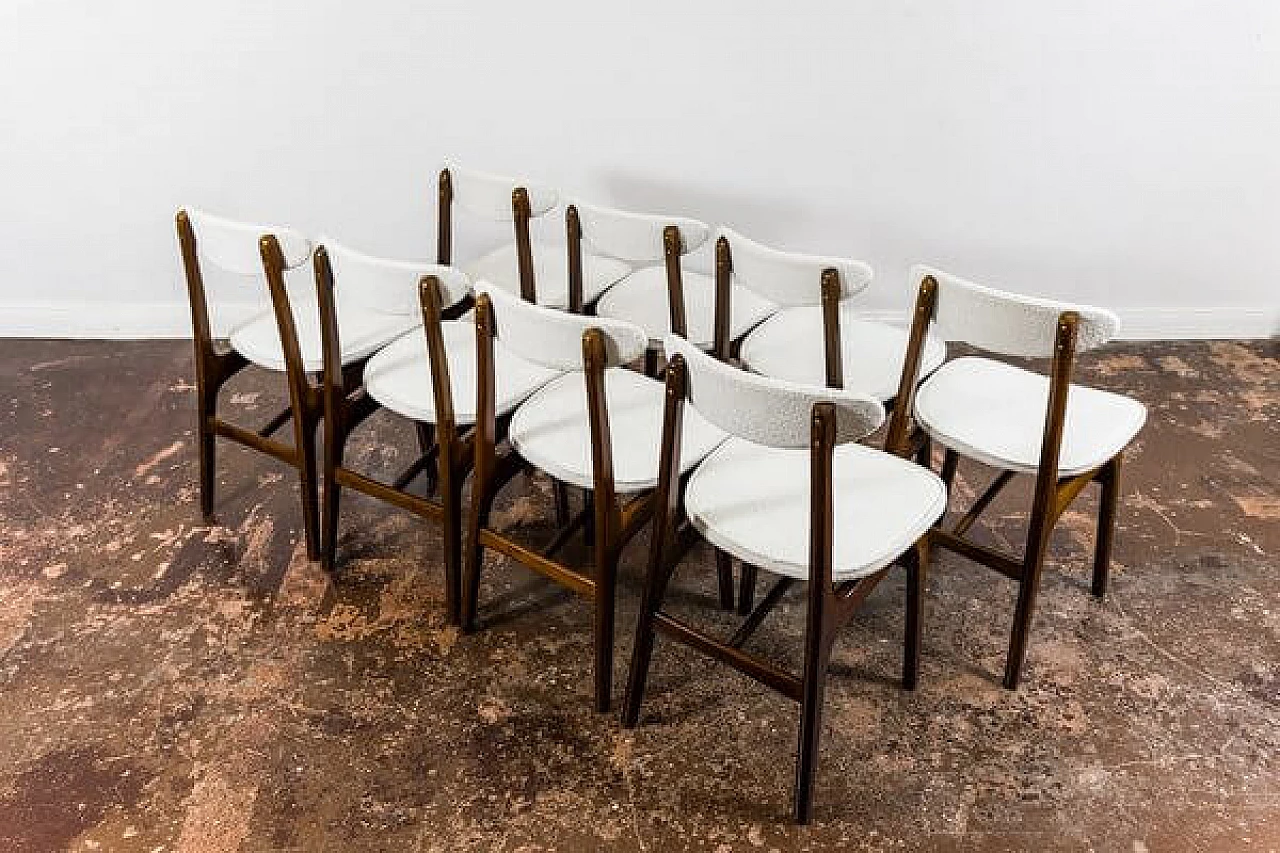 8 White dining chairs by Rajmund Teofil Hałas, 1960s 3