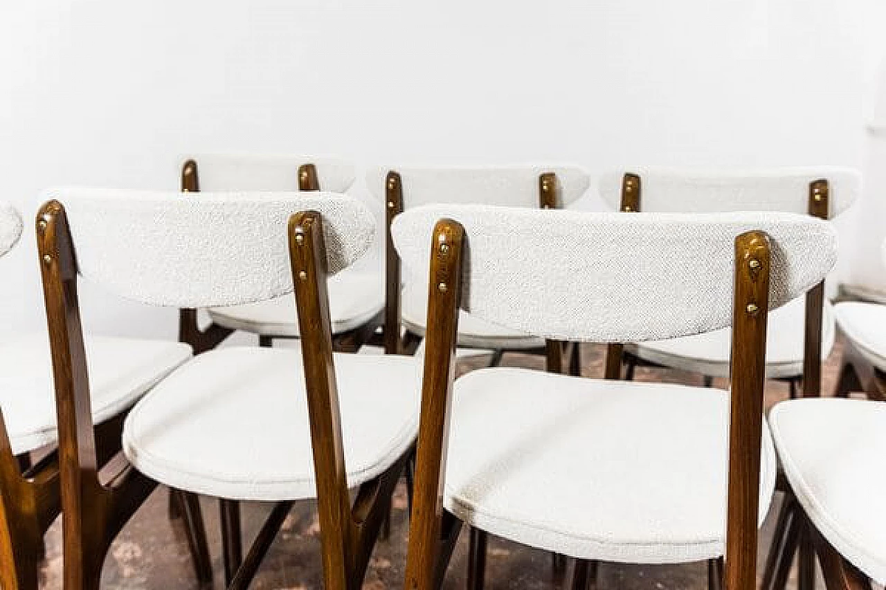 8 White dining chairs by Rajmund Teofil Hałas, 1960s 5