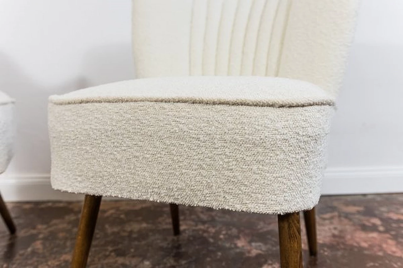 Beech and white bouclé fabric armchair and chair, 1950s 4