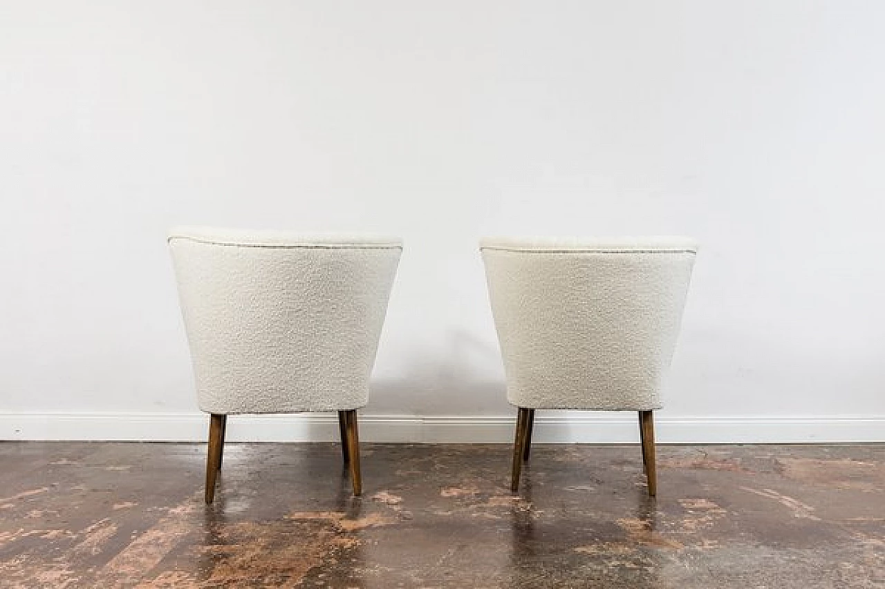 Beech and white bouclé fabric armchair and chair, 1950s 8