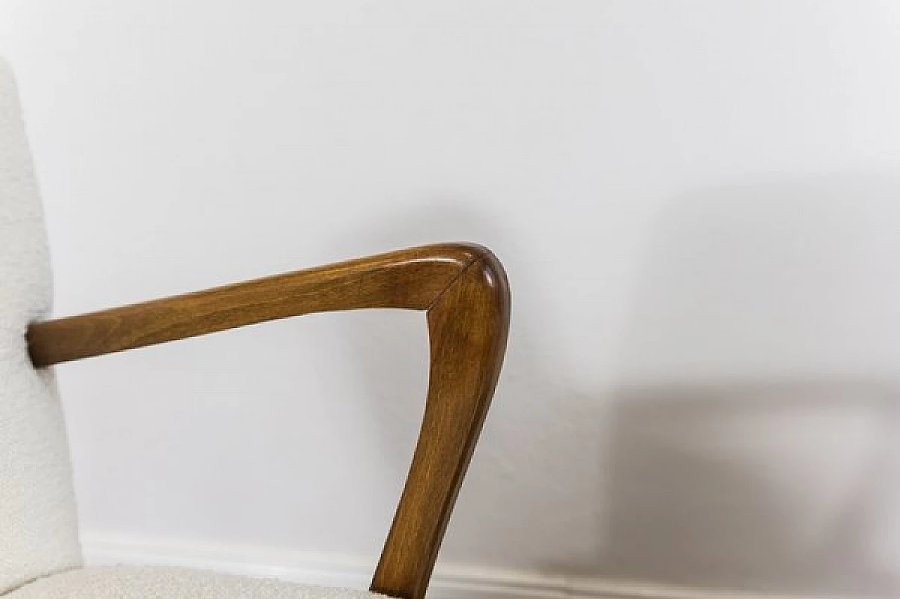 Beech and white bouclé fabric armchair and chair, 1950s 15