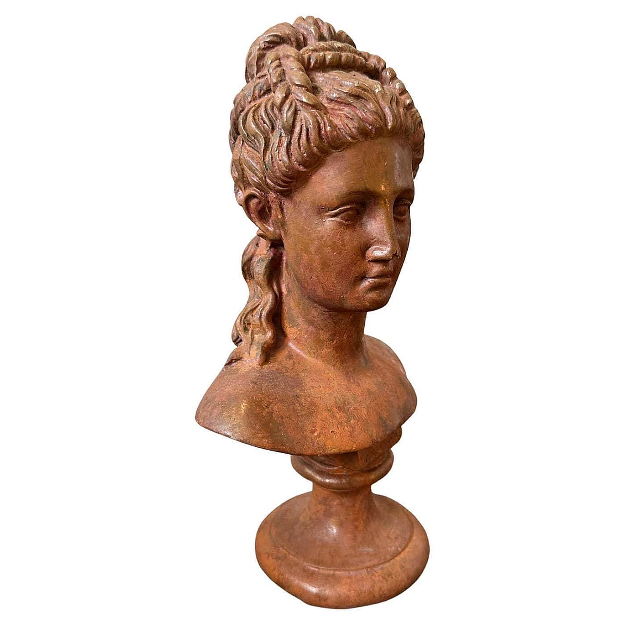 Metal bust of a woman in Neoclassical style with red patina, early 20th century 1