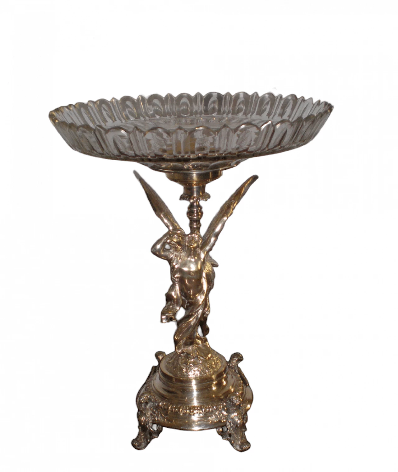 Metal and glass centerpiece raised bowl with winged figure, early 20th century 7