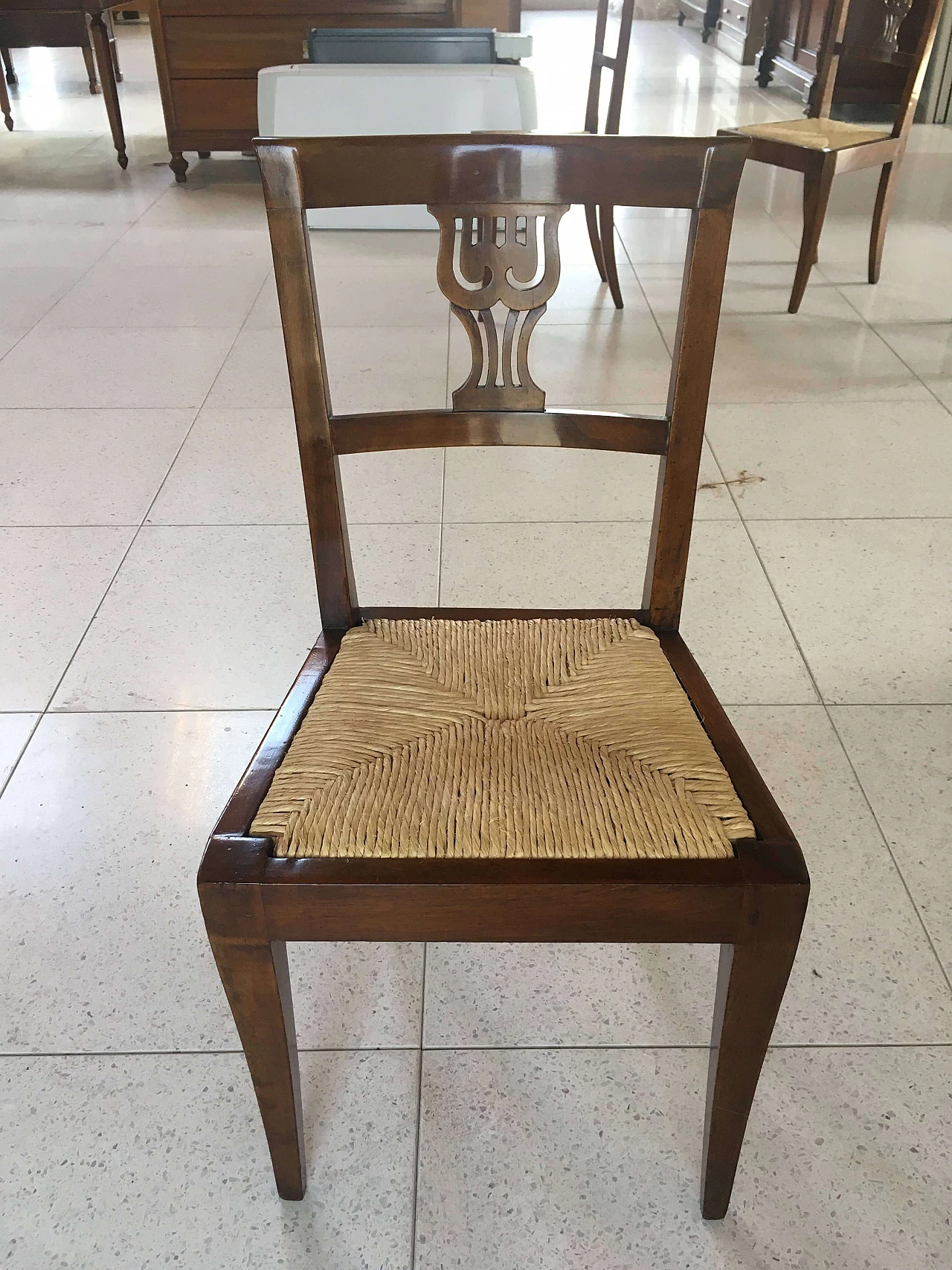 4 Walnut Direttorio chairs, late 18th century 2