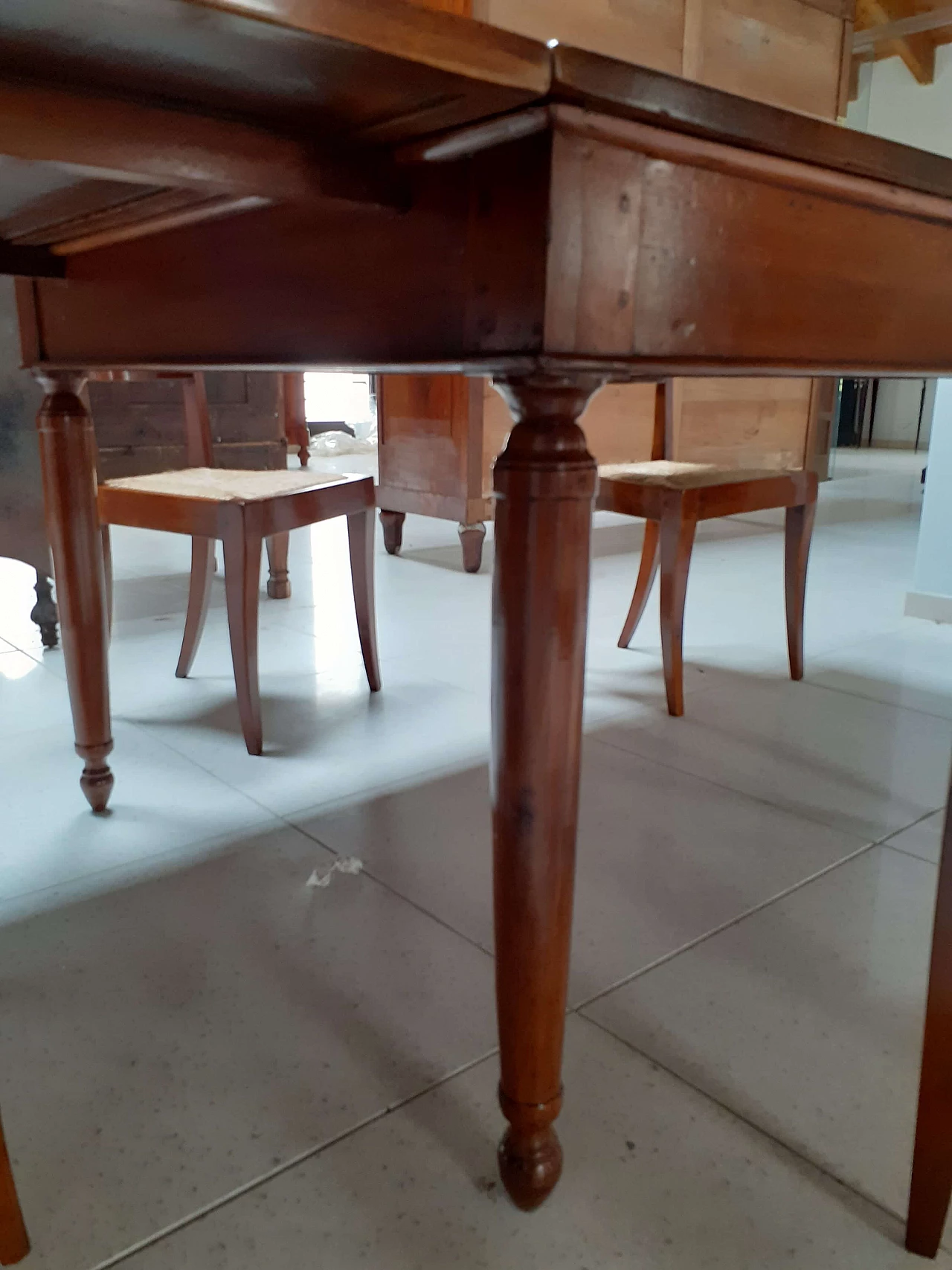 Directoire walnut extendable table with drawer, early 19th century 2