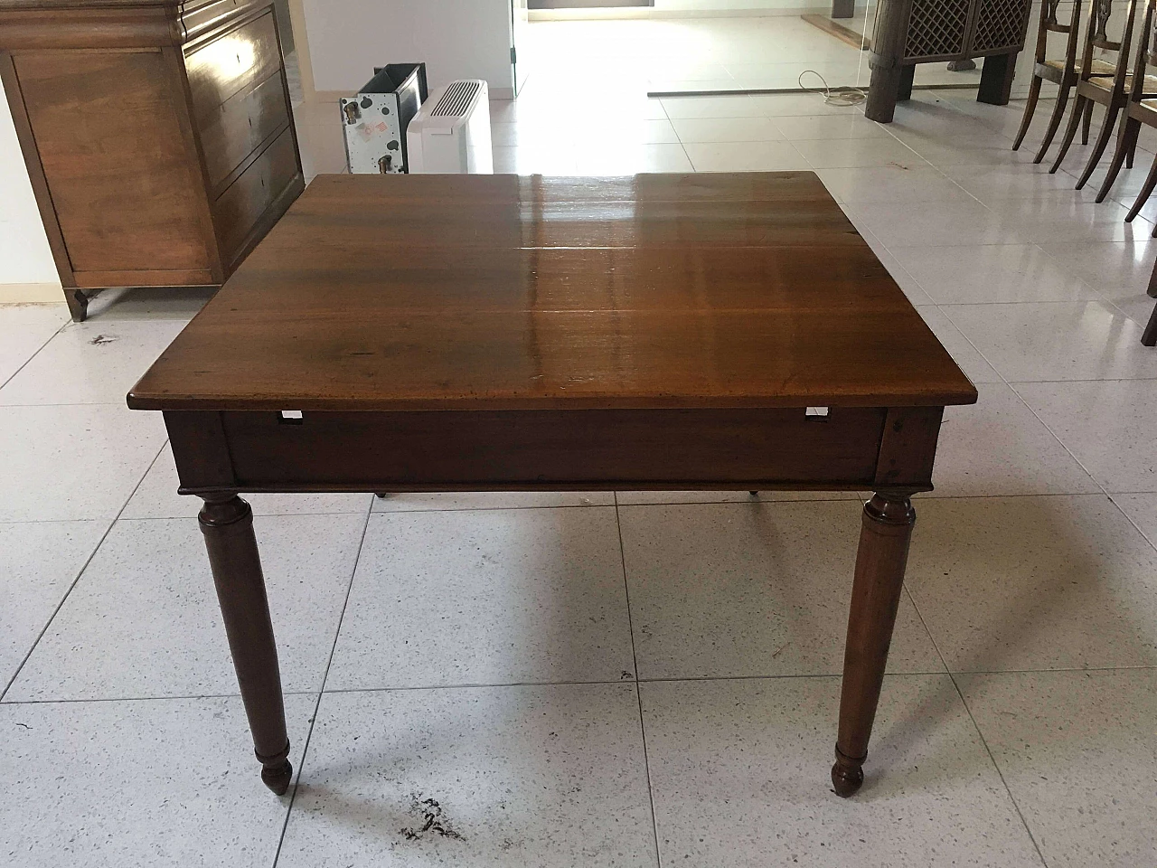 Directoire walnut extendable table with drawer, early 19th century 5