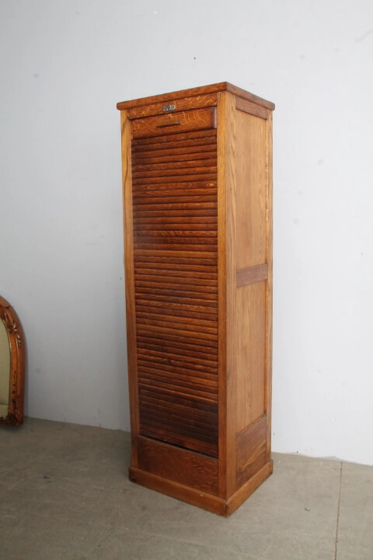 Art Deco oak filing cabinet with shutter, 1940s 1