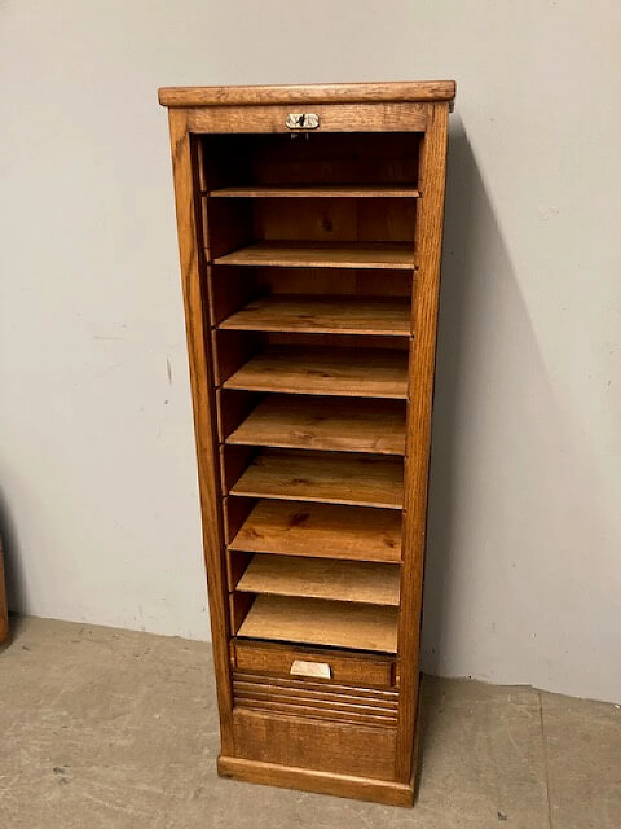 Art Deco oak filing cabinet with shutter, 1940s 2