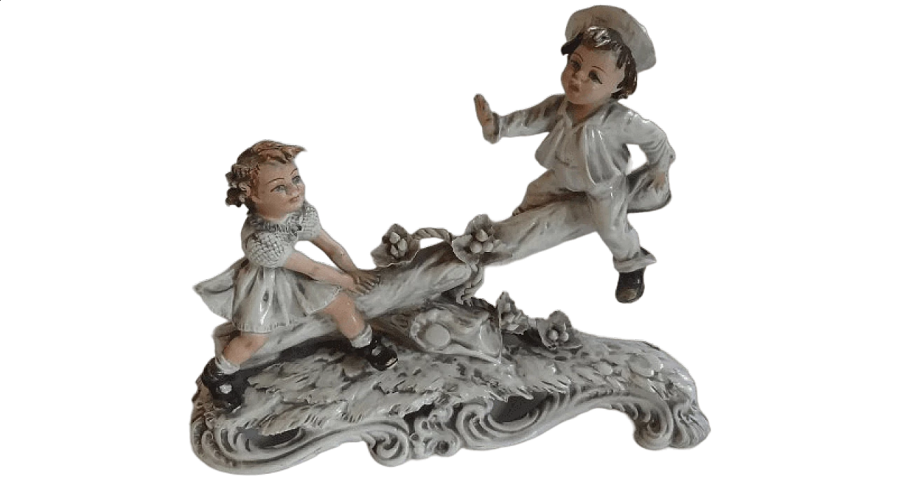 Capodimonte porcelain couple of children sculpture 9