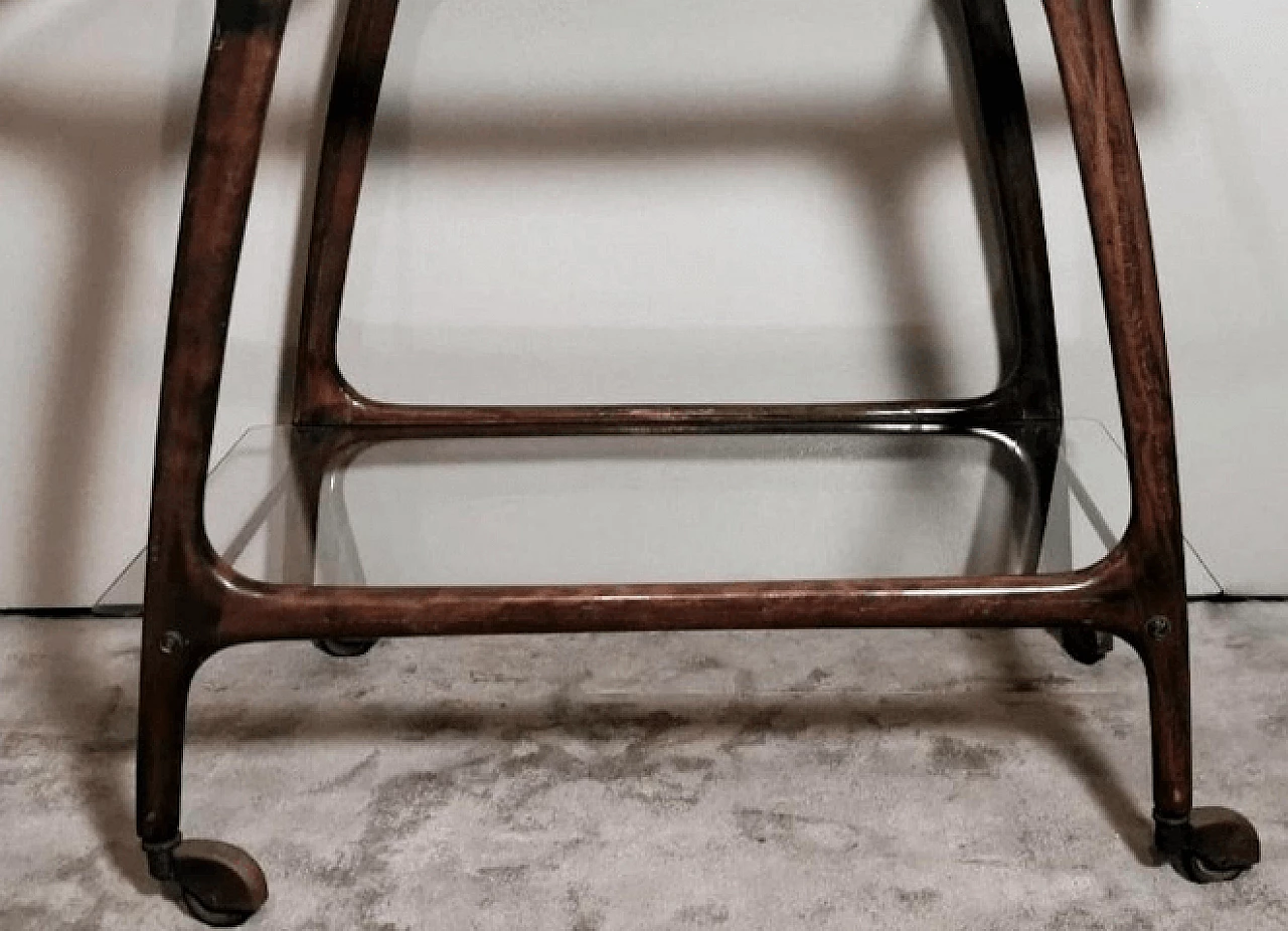 Walnut bar cart with glass shelves by Cesare Lacca, 1950s 7