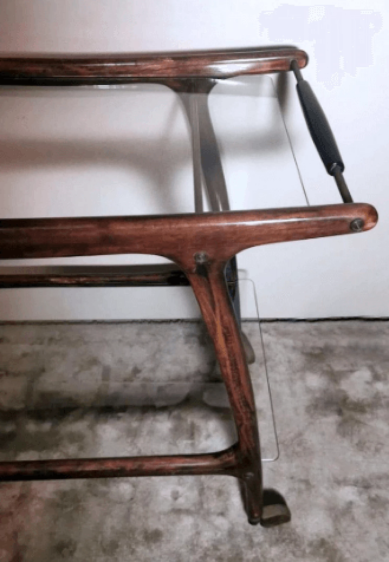 Walnut bar cart with glass shelves by Cesare Lacca, 1950s 14