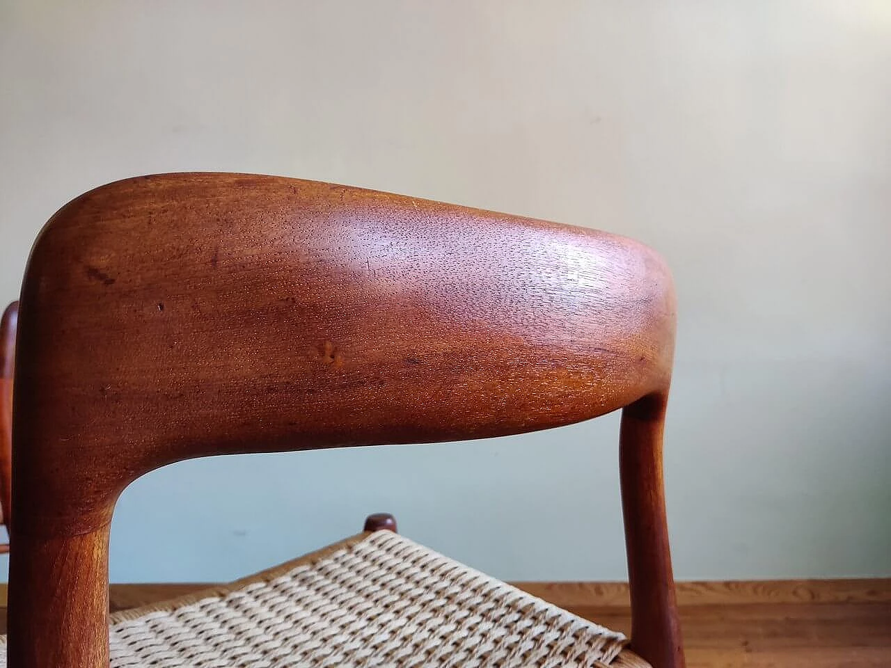 4 Chairs 75 in teak with paper cord seat by Niels Otto Mølller, 1950s 13