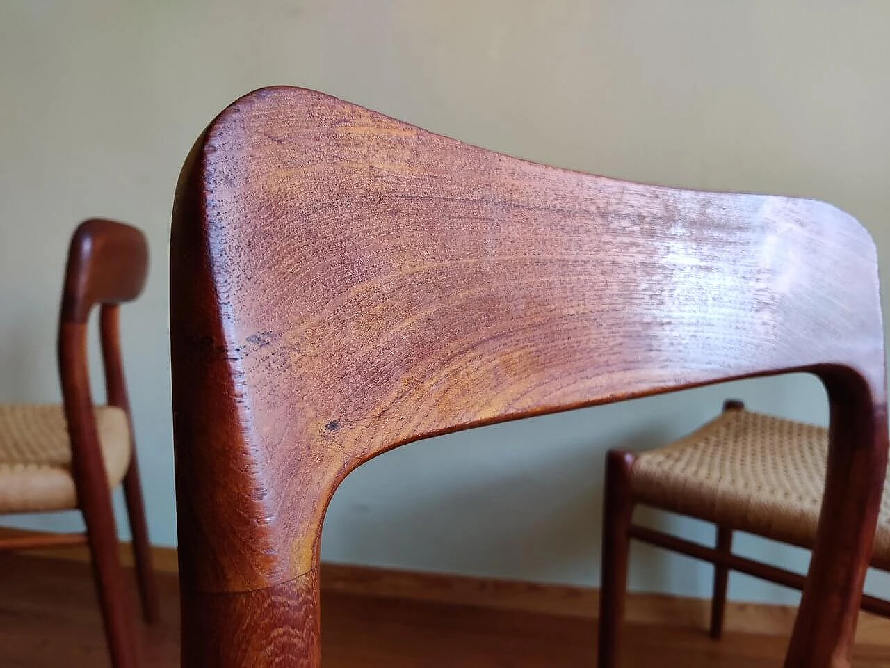 4 Chairs 75 in teak with paper cord seat by Niels Otto Mølller, 1950s 14