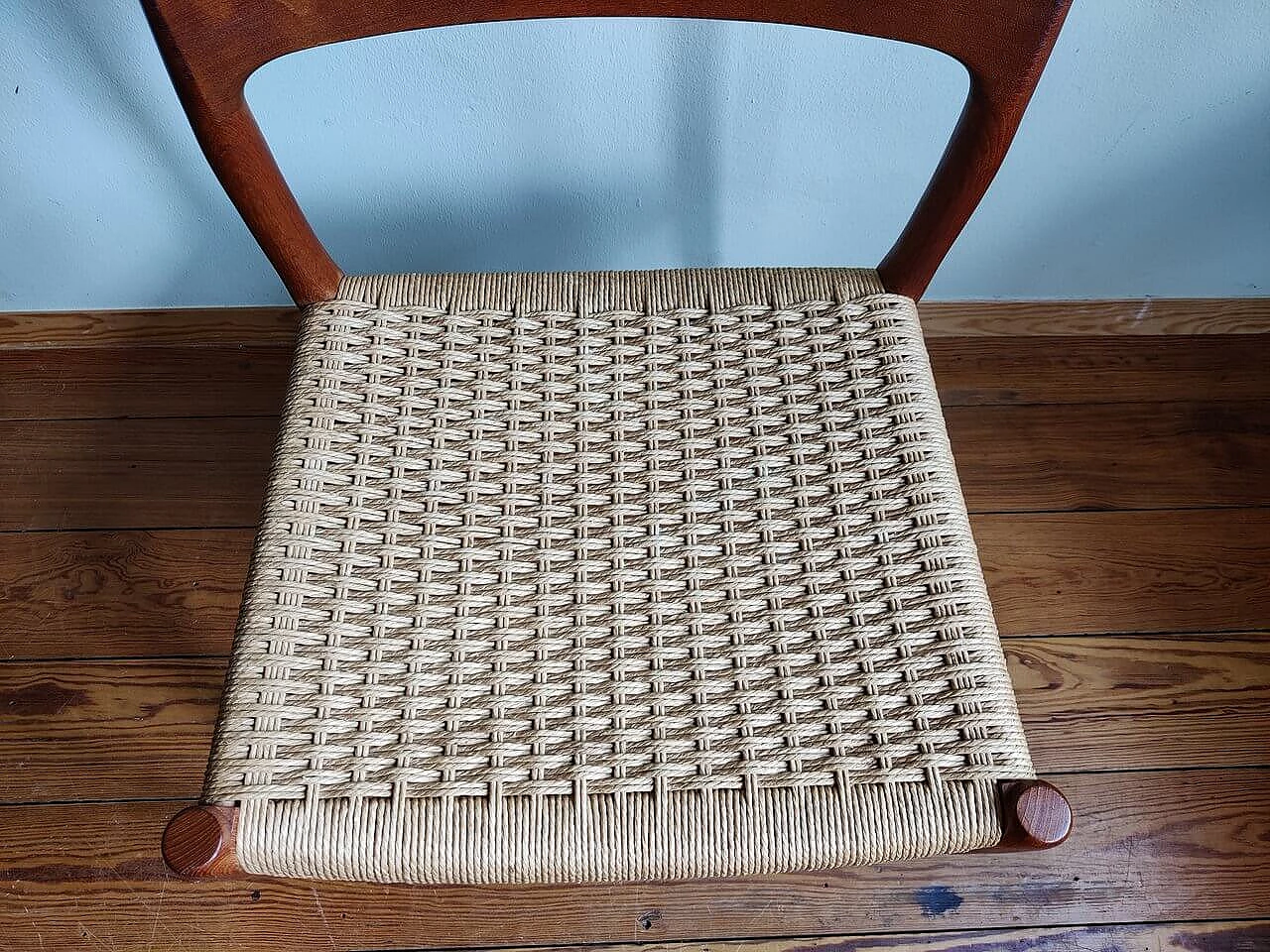 4 Chairs 75 in teak with paper cord seat by Niels Otto Mølller, 1950s 17