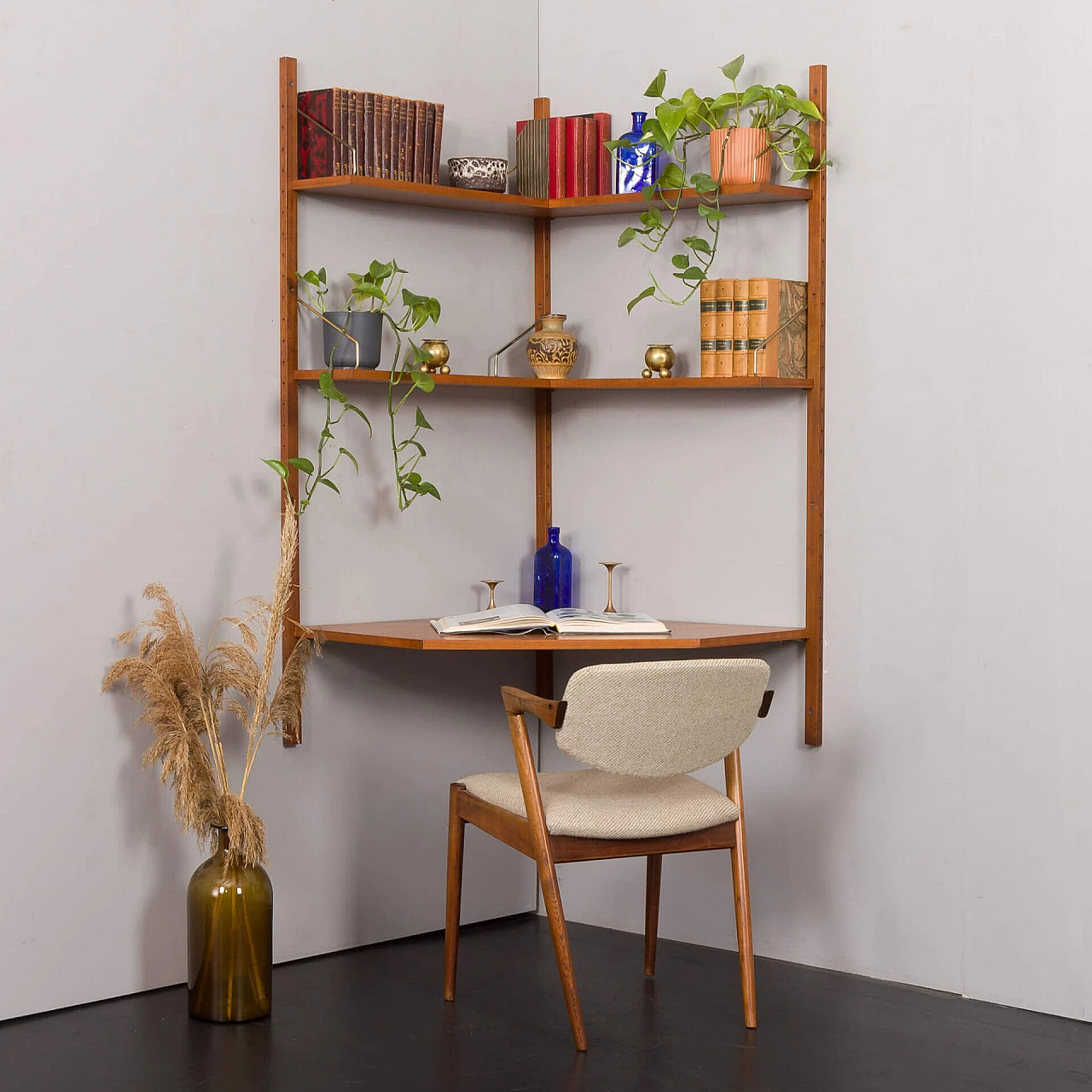 Hanging corner bookcase with desk by Poul Cadovius for Cado, 1960s 1