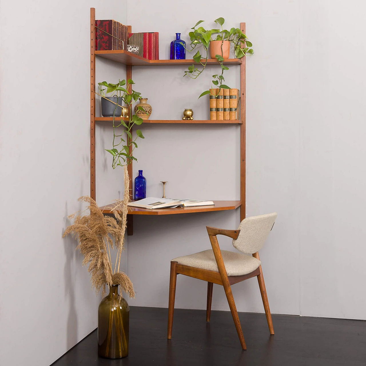 Hanging corner bookcase with desk by Poul Cadovius for Cado, 1960s 2