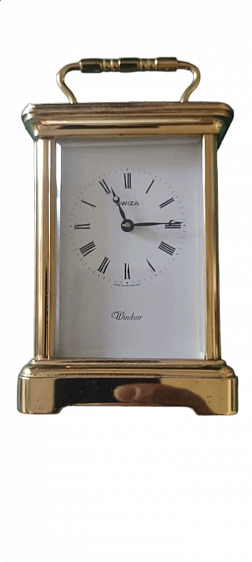 Gilded brass and glass Swiza Windsor carriage clock, 1970s