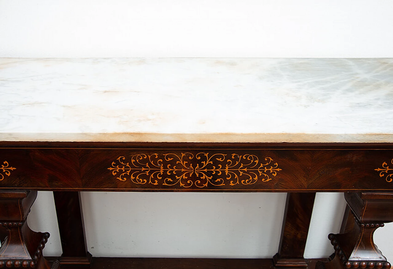 Smith console table in mahogany feather with maple inlay grafts, early 19th century 2