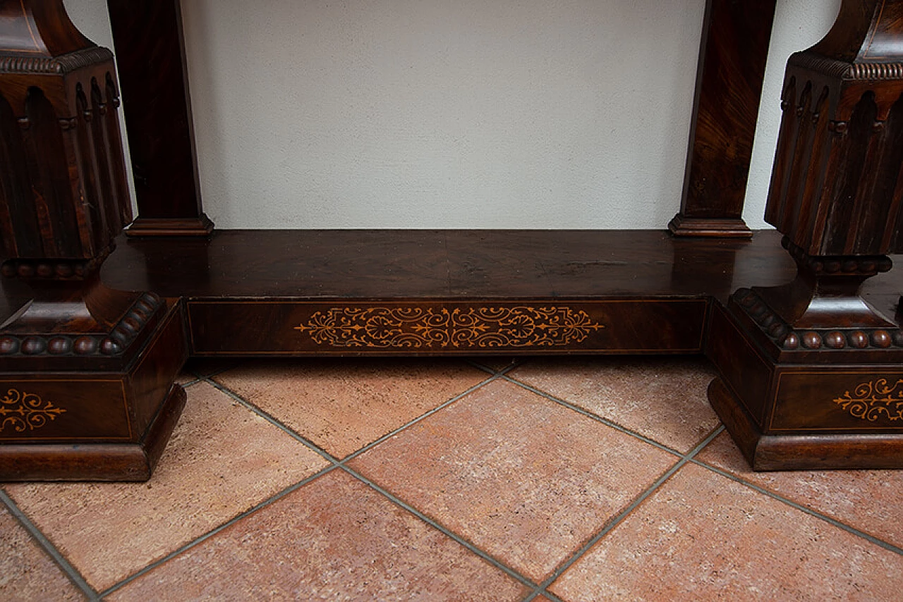 Smith console table in mahogany feather with maple inlay grafts, early 19th century 4