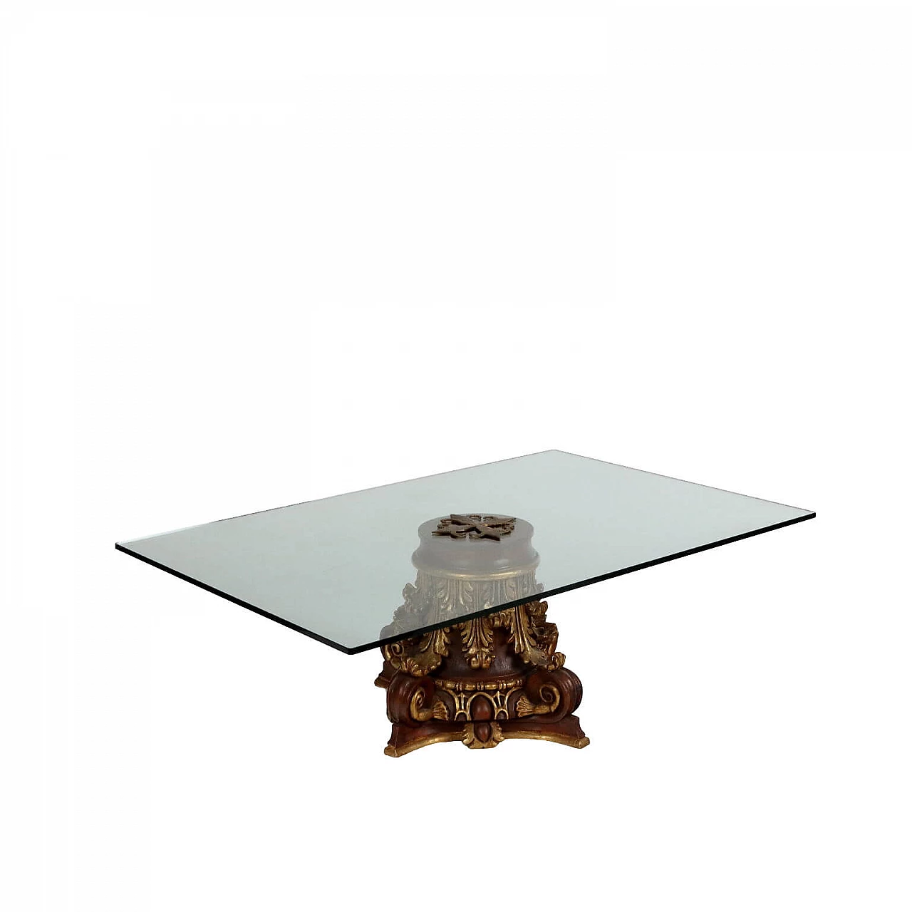 Glass, bronze and lacquered, gilded and carved wood coffee table 1