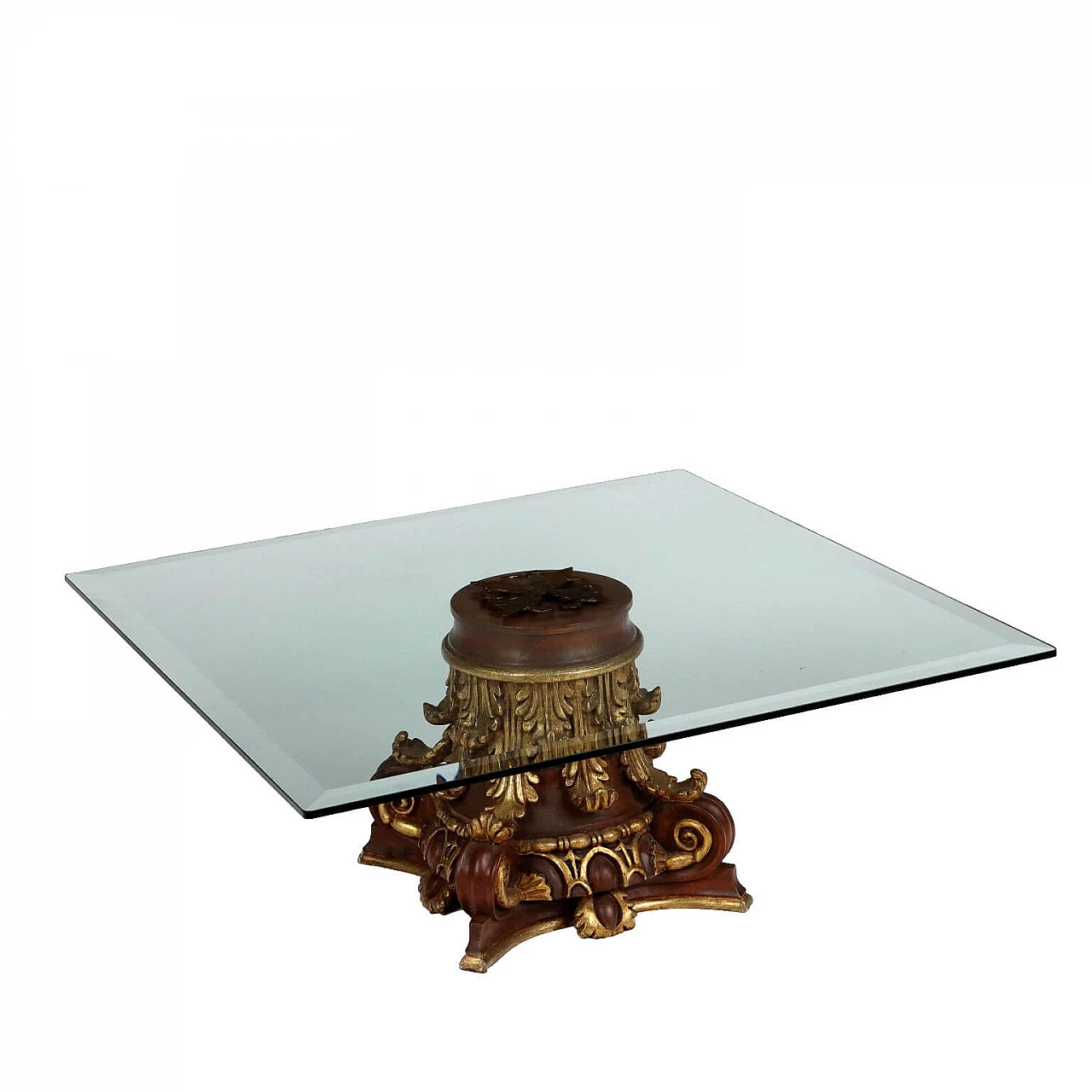 Glass and carved, lacquered and gilded wood coffee table 1