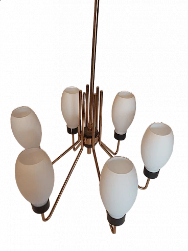 Six-light gilded metal and glass chandelier, 1950s