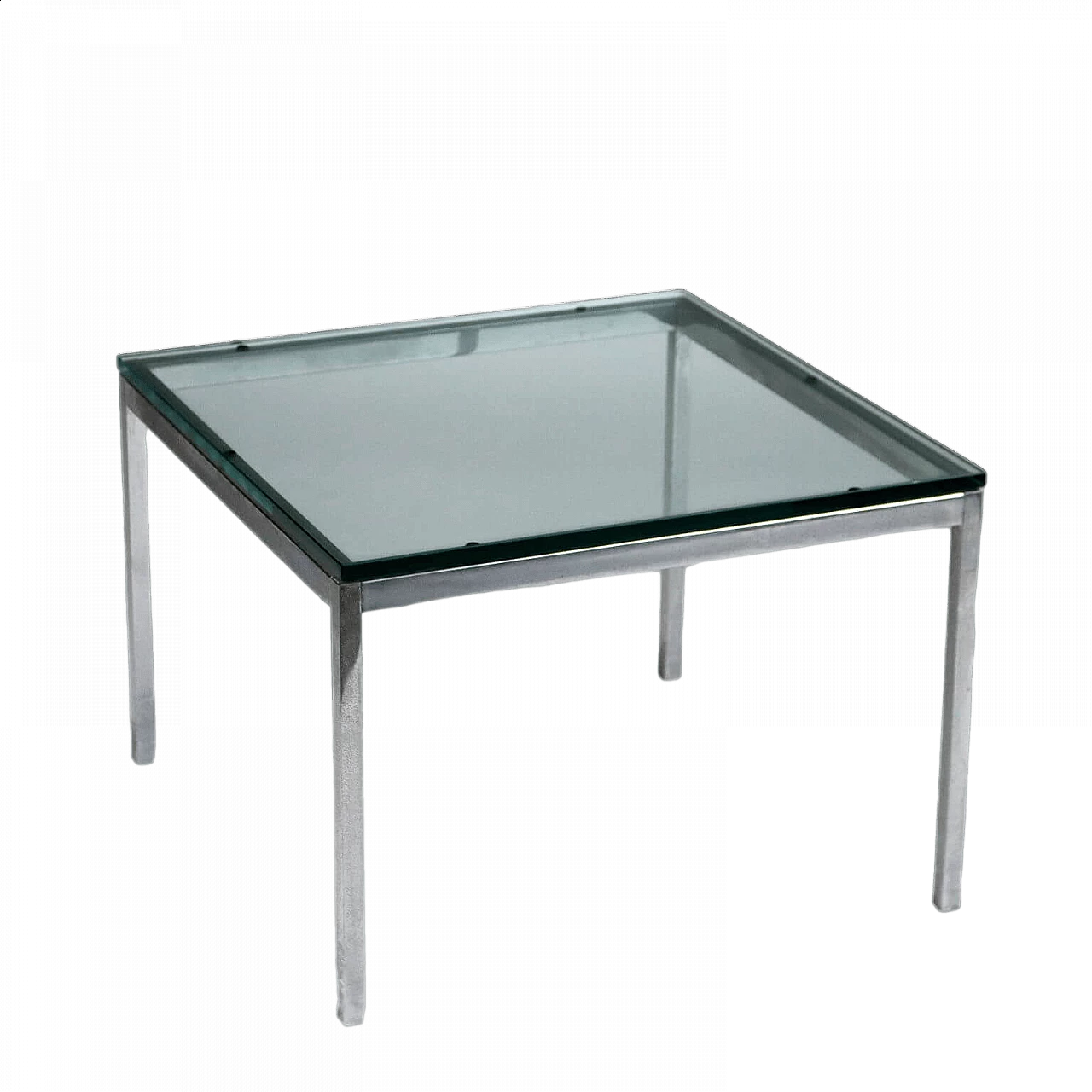 Square chromed metal and glass coffee table, 1970s 8