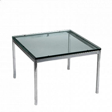 Square chromed metal and glass coffee table, 1970s