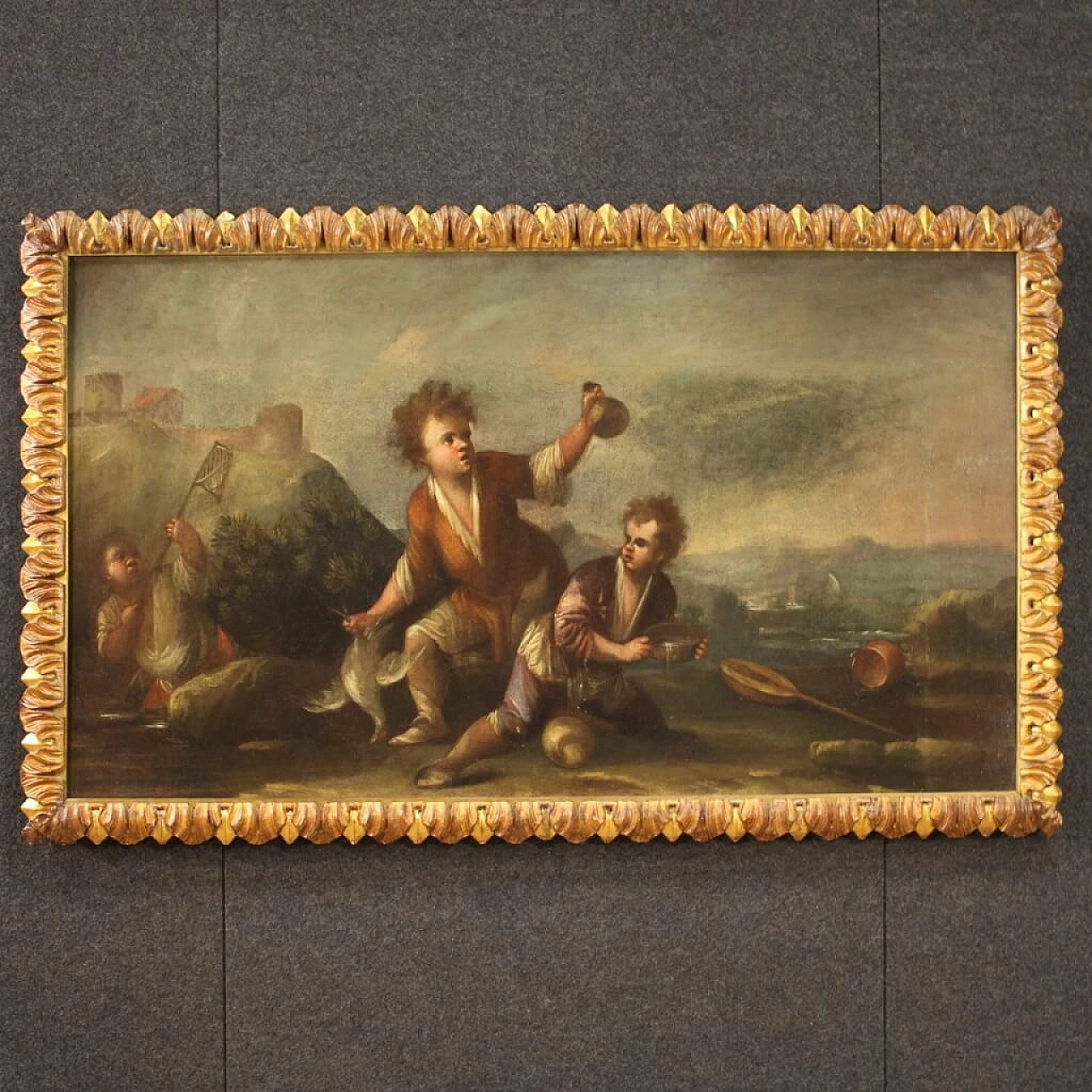 Painting depicting a landscape with children, oil on canvas, 18th century 1