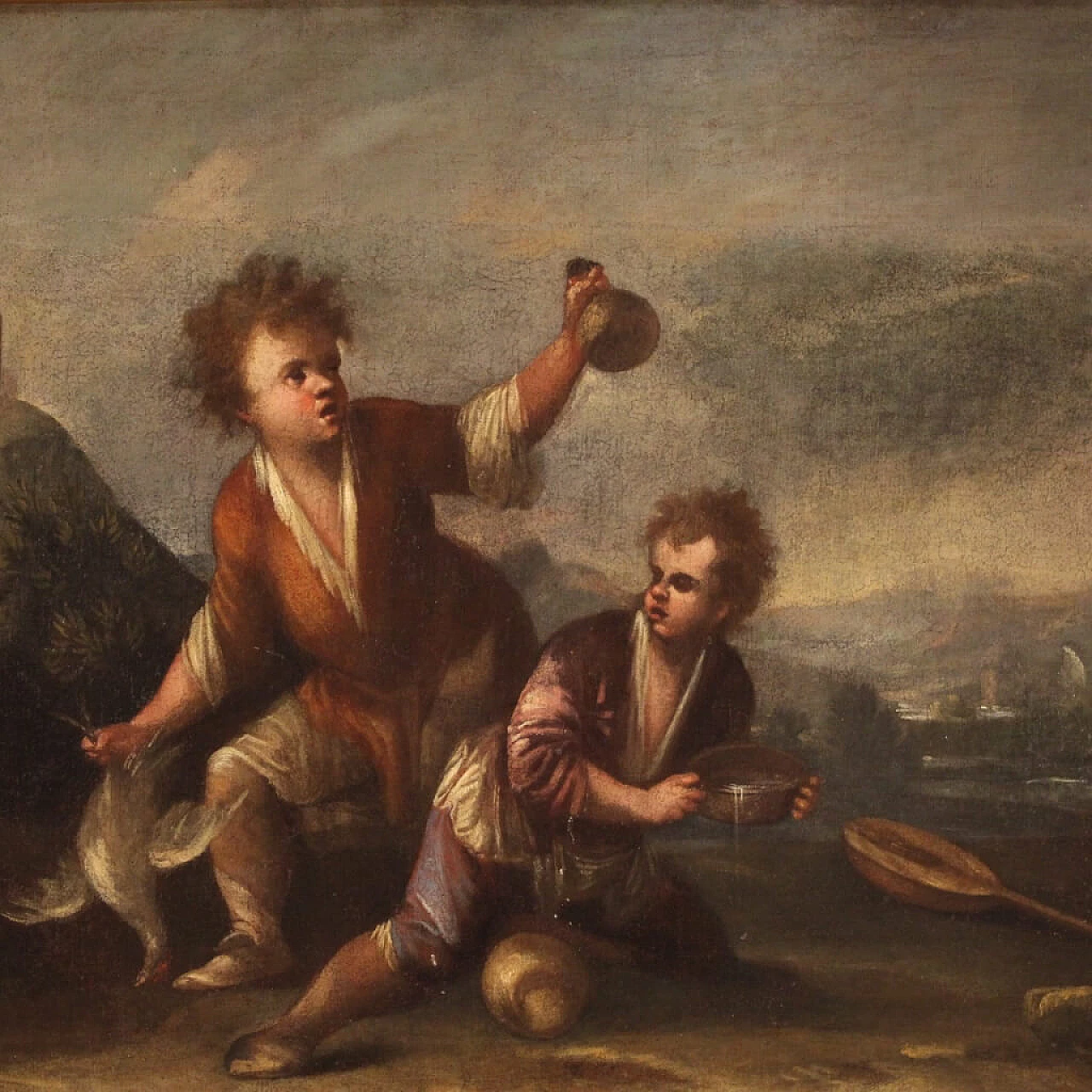 Painting depicting a landscape with children, oil on canvas, 18th century 2