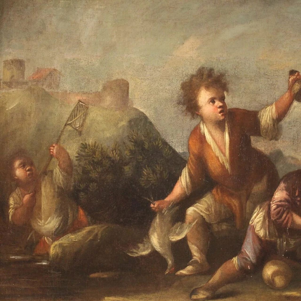 Painting depicting a landscape with children, oil on canvas, 18th century 10