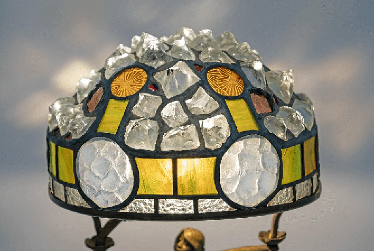 Art Nouveau Tiffany style brass, glass and crystal table lamp, 1930s 8